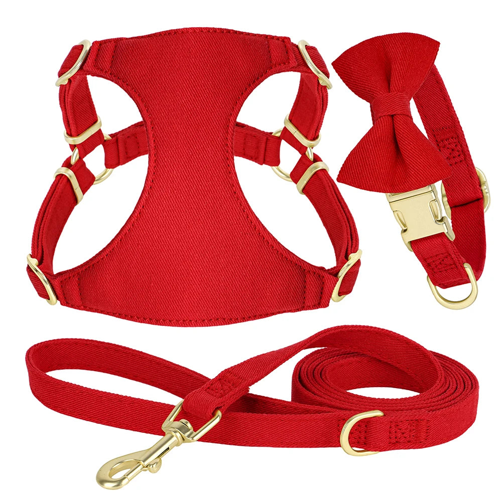 Small Dog Collar Harness Leash Set Cute Dog Collars With Bowknot Adjustable Pet Harnesses Vest for Small Medium Dogs Chihuahua