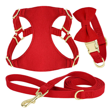 Small Dog Collar Harness Leash Set Cute Dog Collars With Bowknot Adjustable Pet Harnesses Vest for Small Medium Dogs Chihuahua