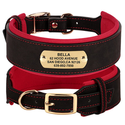Customized Engraved Dog Collar Wide Leather Dog Collar Large Soft Padded Pet Dog Collars For Medium Large Dogs Free Engraving
