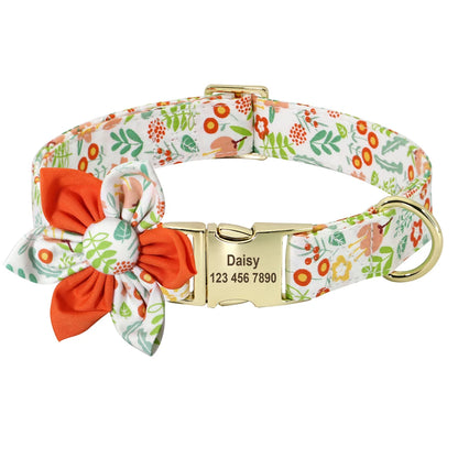 Persoalized Dog Collar Flower Printed Nylon Dog ID Collars Free Engraved Nameplate For Small Medium Large Dogs Chihuahua Pug