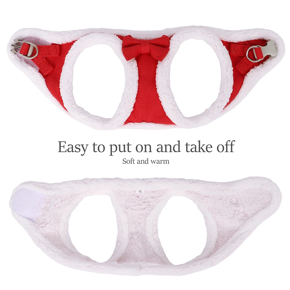 Winter Warm Dog Harness Leash Set Soft Fleece Pet Harness Vest With Cute Bowtie for Small Medium Dogs Chihuahua Walking Belt