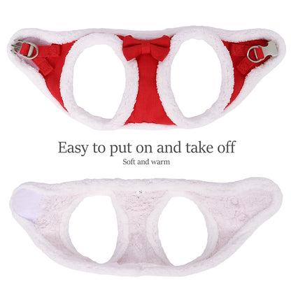 Winter Warm Dog Harness Leash Set Soft Fleece Pet Harness Vest With Cute Bowtie for Small Medium Dogs Chihuahua Walking Belt