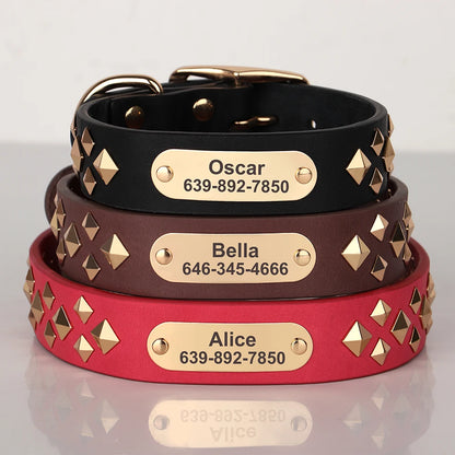 Personalized Genuine Leather Dog Collar Cool Spiked Custom Dog Collars Free Engraved Pet Necklace for Small Medium Dogs Pug