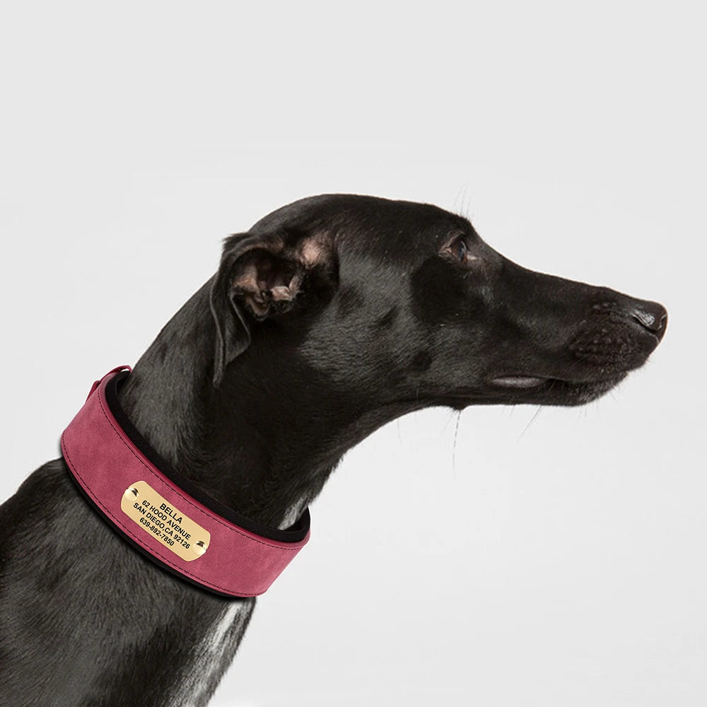 Customized Engraved Dog Collar Wide Leather Dog Collar Large Soft Padded Pet Dog Collars For Medium Large Dogs Free Engraving
