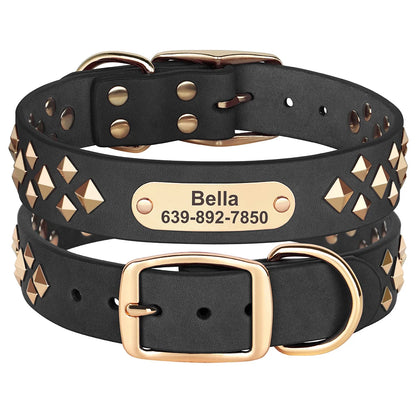Personalized Genuine Leather Dog Collar Cool Spiked Custom Dog Collars Free Engraved Pet Necklace for Small Medium Dogs Pug