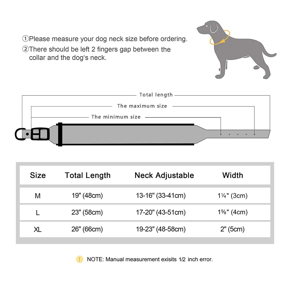 Customized Engraved Dog Collar Wide Leather Dog Collar Large Soft Padded Pet Dog Collars For Medium Large Dogs Free Engraving