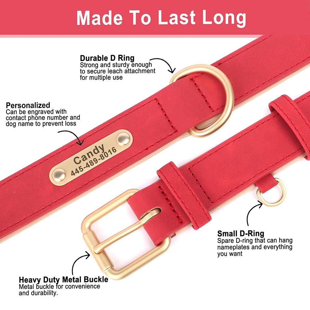 Custom Leather Dog Collar Personalized Collars with Free Engraved Nameplate for Small Medium Large Dogs Pitbull Labrador XS-XXL