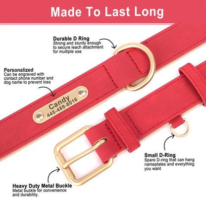Custom Leather Dog Collar Personalized Collars with Free Engraved Nameplate for Small Medium Large Dogs Pitbull Labrador XS-XXL