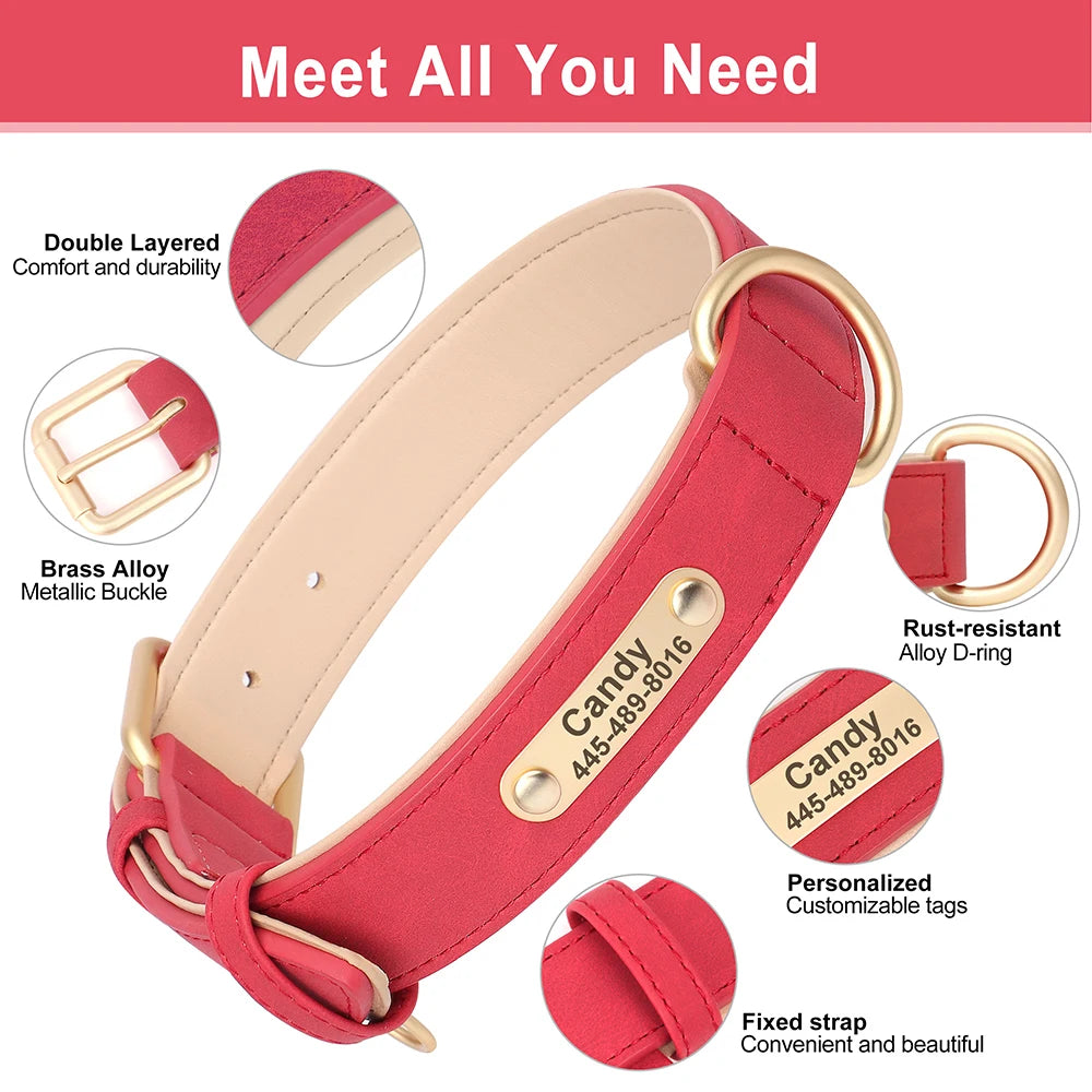 Custom Leather Dog Collar Personalized Collars with Free Engraved Nameplate for Small Medium Large Dogs Pitbull Labrador XS-XXL