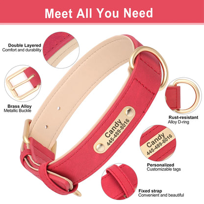 Custom Leather Dog Collar Personalized Collars with Free Engraved Nameplate for Small Medium Large Dogs Pitbull Labrador XS-XXL