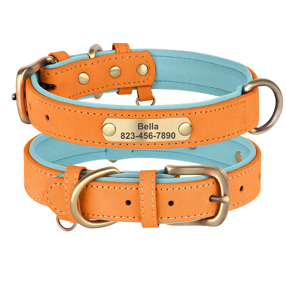Personalized Dog Collar Leash Custom PU Leather Dog Tag Collars Free Engraved Nameplate For Small Medium Large Dogs Pitbull