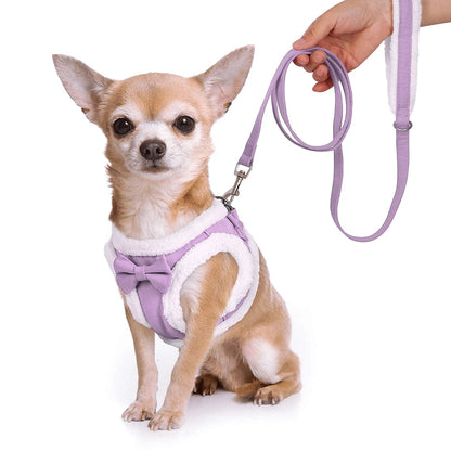 Winter Warm Dog Harness Leash Set Soft Fleece Pet Harness Vest With Cute Bowtie for Small Medium Dogs Chihuahua Walking Belt