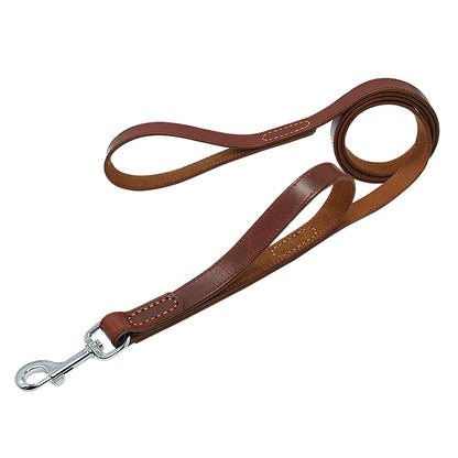 Genuine Leather Pet Dog Leash Rope Pet Training Walking Lead Leashes For Medium Large Dogs Quick Control With 2 Handles