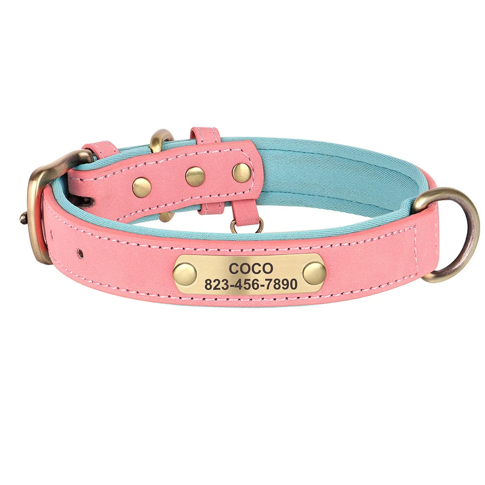 Personalized Dog Collar Leash Custom PU Leather Dog Tag Collars Free Engraved Nameplate For Small Medium Large Dogs Pitbull