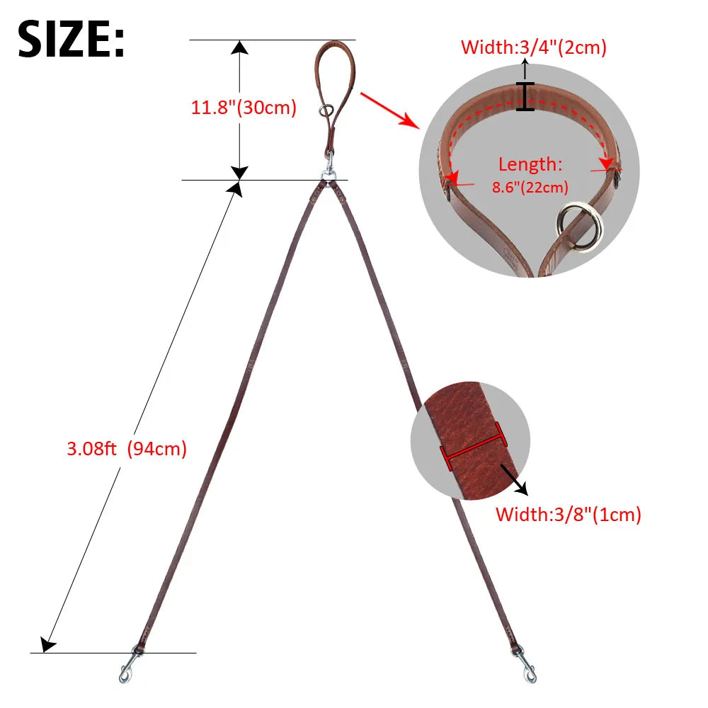 Double Dog Leash Genuine Leather Dual Dog Leash 360 Swivel Walking & Training Leash For Two Dogs Soft Handle