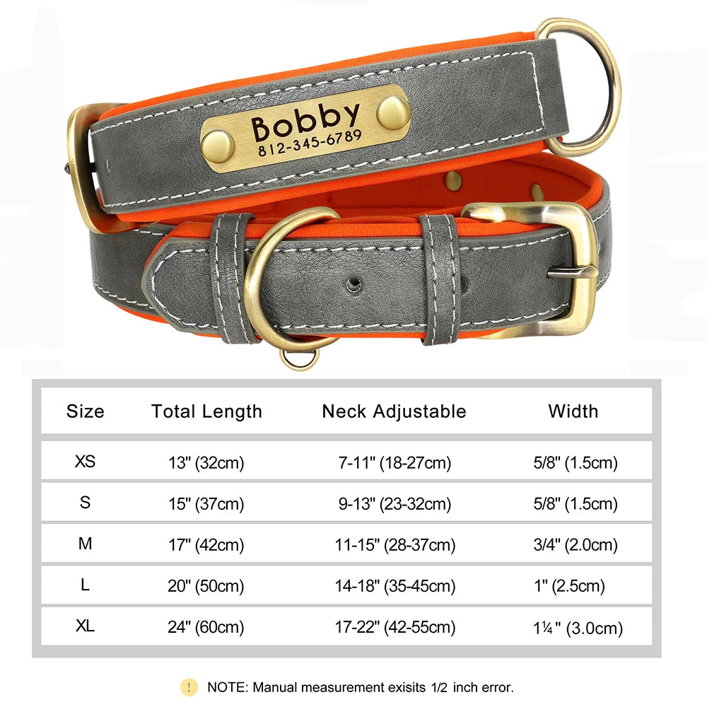 Custom Leather Dog Collar Personalized Collars with Free Engraved Nameplate for Small Medium Large Dogs Pitbull Labrador XS-XXL