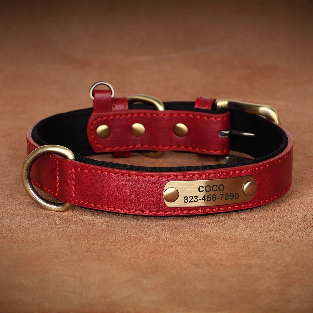 Personalized Dog Collar Leash Custom PU Leather Dog Tag Collars Free Engraved Nameplate For Small Medium Large Dogs Pitbull