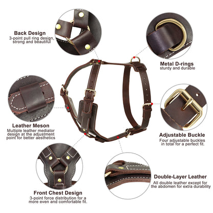 Durable Large Dog Harness Genuine Leather Dog Vest Harnesses Adjustable Quick Control With Handle Pet Supplies For Labrador