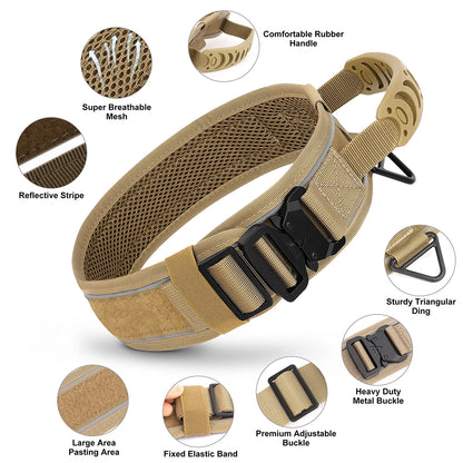 Durable Tactical Dog Collar Adjustable Nylon Military Dog Collar Leash For Medium Large Dogs German Shepherd Training Hunting