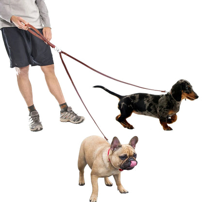 Double Dog Leash Genuine Leather Dual Dog Leash 360 Swivel Walking & Training Leash For Two Dogs Soft Handle