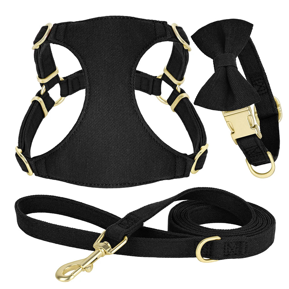 Small Dog Collar Harness Leash Set Cute Dog Collars With Bowknot Adjustable Pet Harnesses Vest for Small Medium Dogs Chihuahua