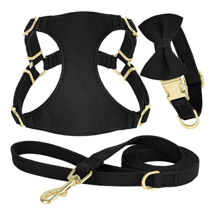 Small Dog Collar Harness Leash Set Cute Dog Collars With Bowknot Adjustable Pet Harnesses Vest for Small Medium Dogs Chihuahua