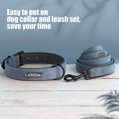 Personalized Dog Collar Leash Set Custom Leather Dog ID Collar Leash Lead For Small Medium Large Dogs Pitbull Bulldog Pugs