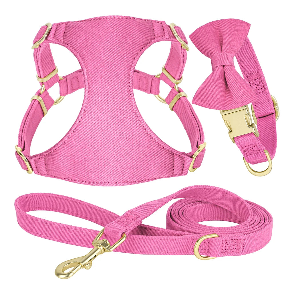 Small Dog Collar Harness Leash Set Cute Dog Collars With Bowknot Adjustable Pet Harnesses Vest for Small Medium Dogs Chihuahua