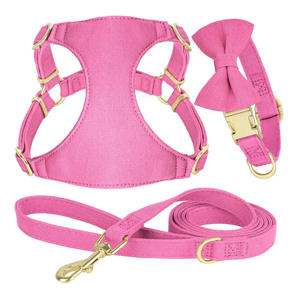 Small Dog Collar Harness Leash Set Cute Dog Collars With Bowknot Adjustable Pet Harnesses Vest for Small Medium Dogs Chihuahua