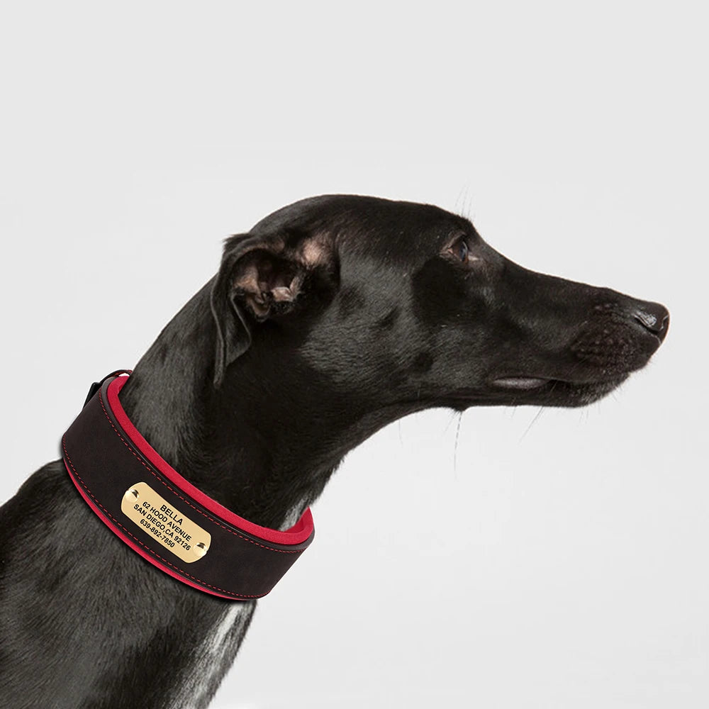 Customized Engraved Dog Collar Wide Leather Dog Collar Large Soft Padded Pet Dog Collars For Medium Large Dogs Free Engraving