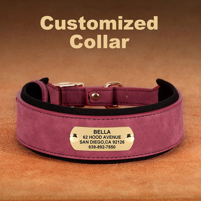 Customized Engraved Dog Collar Wide Leather Dog Collar Large Soft Padded Pet Dog Collars For Medium Large Dogs Free Engraving