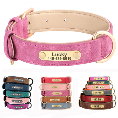 Custom Leather Dog Collar Personalized Collars with Free Engraved Nameplate for Small Medium Large Dogs Pitbull Labrador XS-XXL