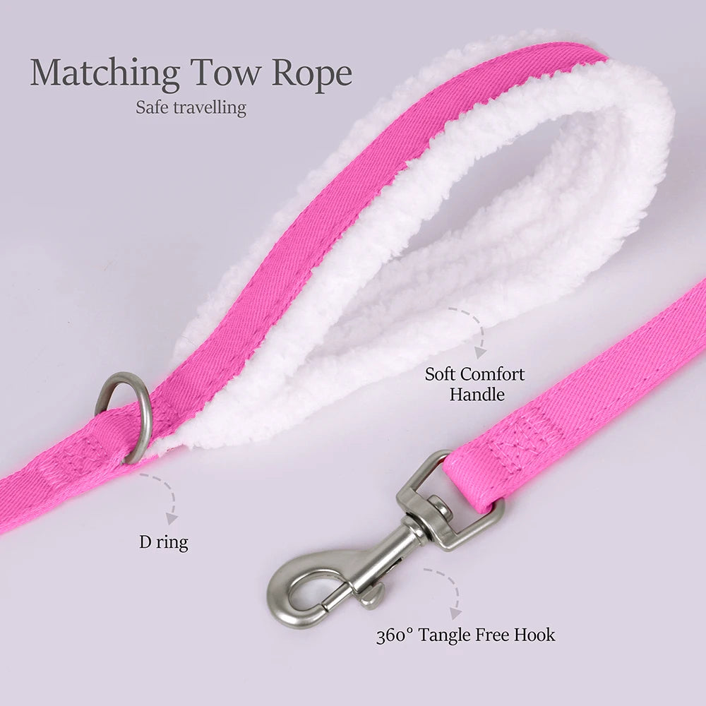 Winter Warm Dog Harness Leash Set Soft Fleece Pet Harness Vest With Cute Bowtie for Small Medium Dogs Chihuahua Walking Belt