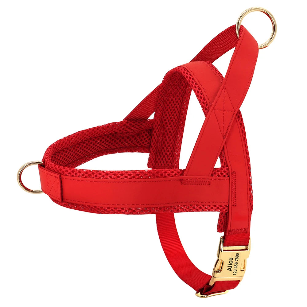 Personalized Large Dog Harness Adjustable Engraved Mesh Leather Pet Harness Vest For Small Medium Large Dogs Pet Supplies XS-XL