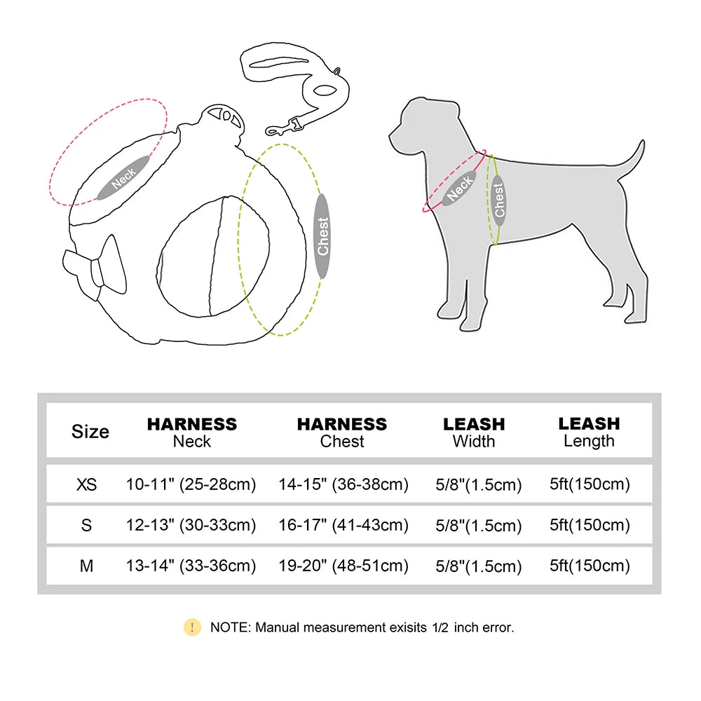 Winter Warm Dog Harness Leash Set Soft Fleece Pet Harness Vest With Cute Bowtie for Small Medium Dogs Chihuahua Walking Belt