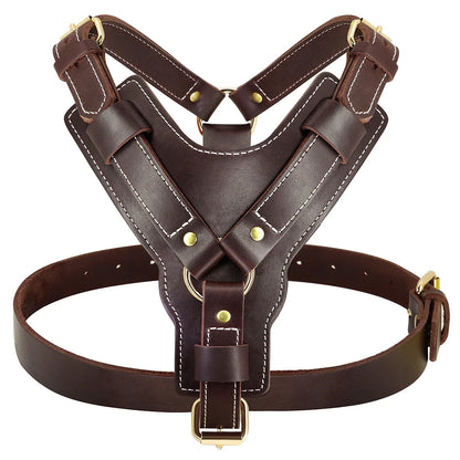 Durable Large Dog Harness Genuine Leather Dog Vest Harnesses Adjustable Quick Control With Handle Pet Supplies For Labrador