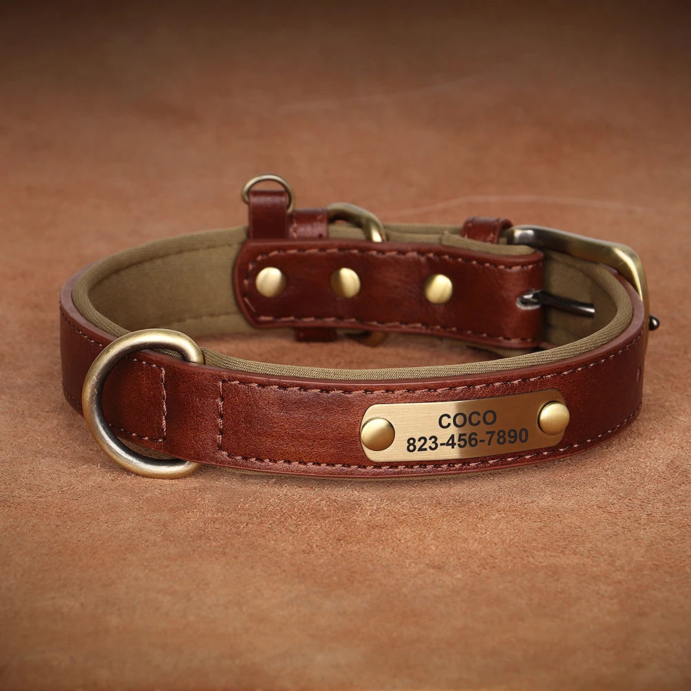 Personalized Dog Collar Leash Custom PU Leather Dog Tag Collars Free Engraved Nameplate For Small Medium Large Dogs Pitbull