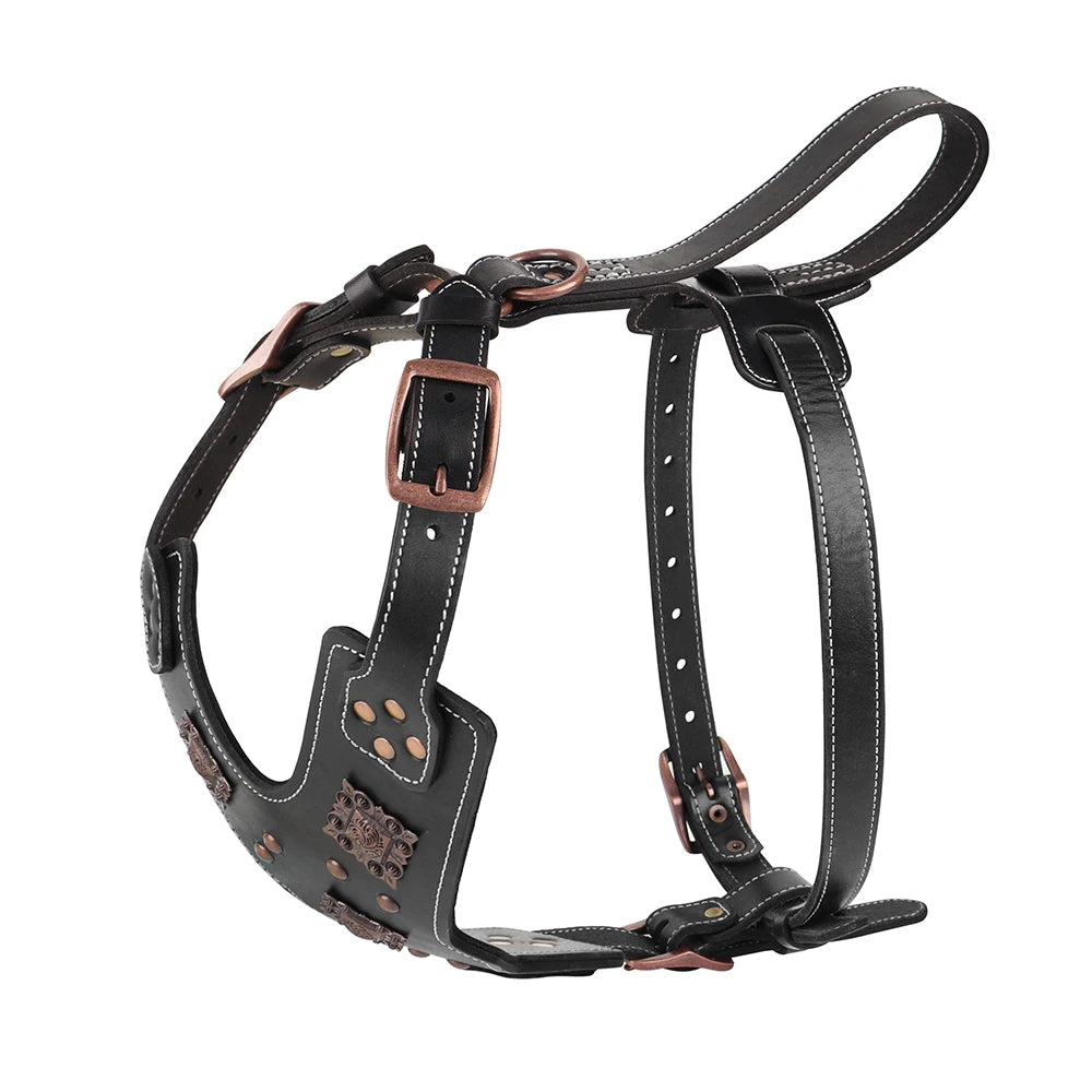 Real Leather Large Dog Harness Durable Pet Harness Genuine Leather Dog Vest Quick Control Harnesses for Big Dogs German Shepherd