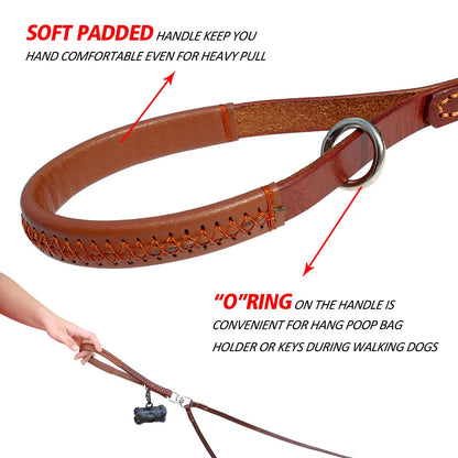 Double Dog Leash Genuine Leather Dual Dog Leash 360 Swivel Walking & Training Leash For Two Dogs Soft Handle