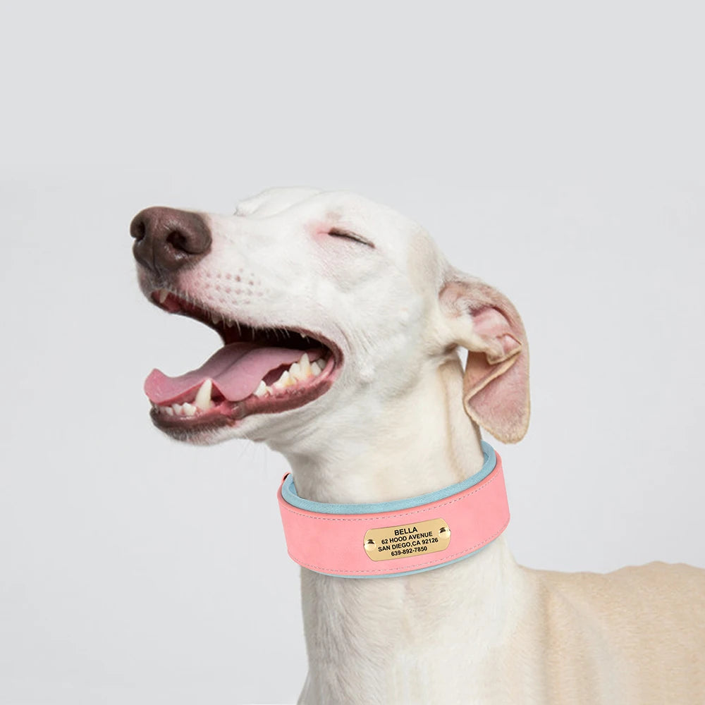 Customized Engraved Dog Collar Wide Leather Dog Collar Large Soft Padded Pet Dog Collars For Medium Large Dogs Free Engraving