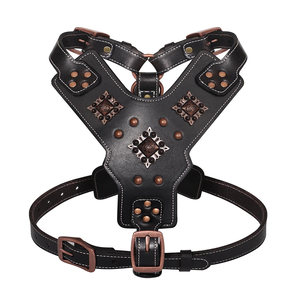 Real Leather Large Dog Harness Durable Pet Harness Genuine Leather Dog Vest Quick Control Harnesses for Big Dogs German Shepherd