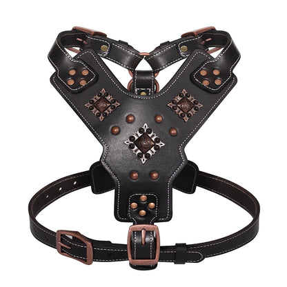 Real Leather Large Dog Harness Durable Pet Harness Genuine Leather Dog Vest Quick Control Harnesses for Big Dogs German Shepherd