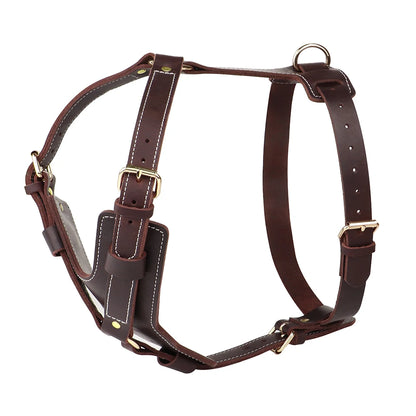 Durable Large Dog Harness Genuine Leather Dog Vest Harnesses Adjustable Quick Control With Handle Pet Supplies For Labrador