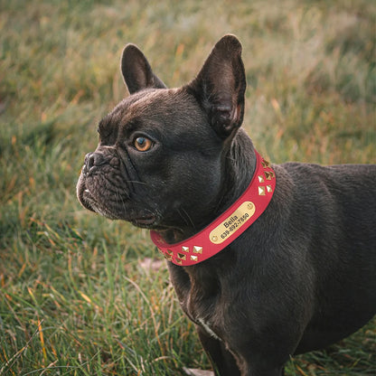 Personalized Genuine Leather Dog Collar Cool Spiked Custom Dog Collars Free Engraved Pet Necklace for Small Medium Dogs Pug